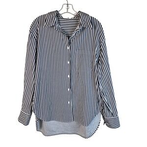 Reformation Will Oversized Striped Button Down Shirt Navy White Medium